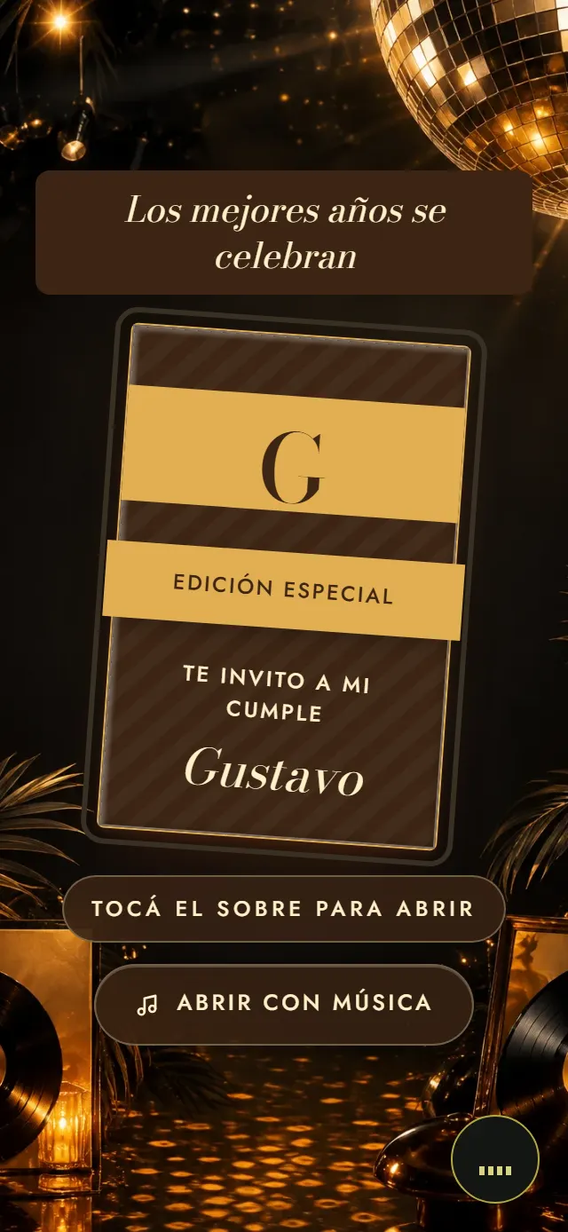 Portada de la invitación de muestra, estilo Década Dorada