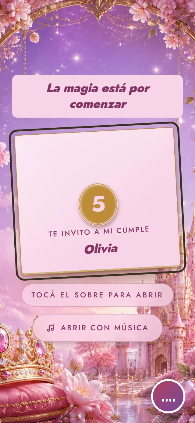 Portada de la invitación de muestra, estilo Princesa